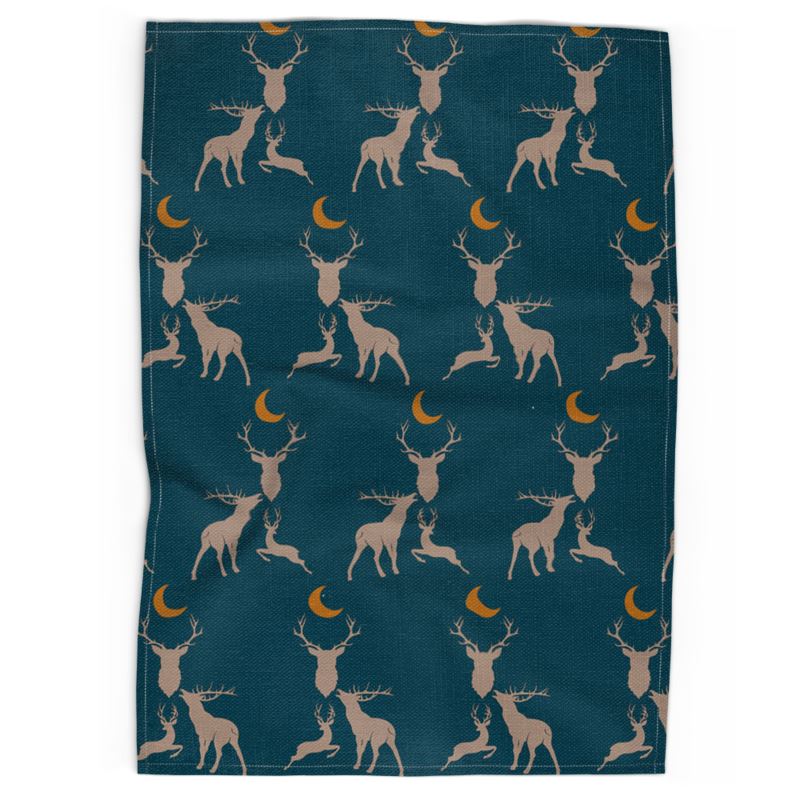 Stag Night Tea Towel in Lodge
