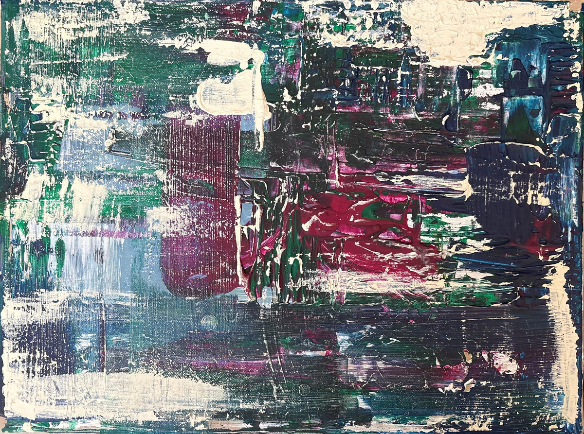 Inspired by the beauty of old interiors, Between the Walls explores the layers that time leaves behind. Scraped-back paint, hidden colours and textured surfaces hint at peeling plaster and wallpaper, revealing glimpses of what came before. Rather than recreating a place, the painting celebrates the quiet character found beneath the surface, where history and imperfection become part of the beauty.