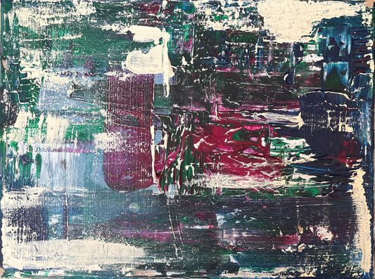 Inspired by the beauty of old interiors, Between the Walls explores the layers that time leaves behind. Scraped-back paint, hidden colours and textured surfaces hint at peeling plaster and wallpaper, revealing glimpses of what came before. Rather than recreating a place, the painting celebrates the quiet character found beneath the surface, where history and imperfection become part of the beauty.