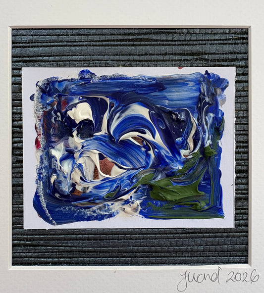 Fluid layers of blue and white and green move across the surface evoking depth current and quiet reflection 
Mounted on Zinc Cerium ZW128 
Collection mineralology

