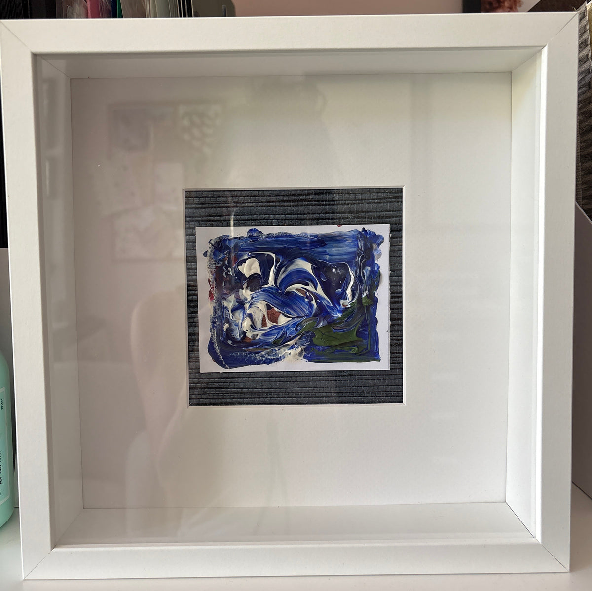 Fluid layers of blue and white and green move across the surface evoking depth current and quiet reflection 
Mounted on Zinc Cerium ZW128 
Collection mineralology
