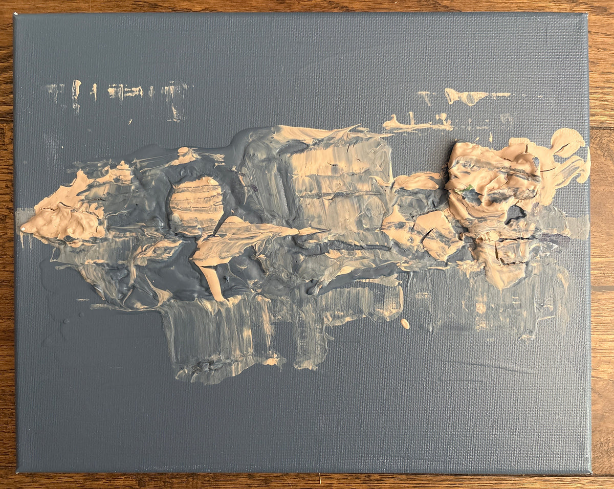 A study in texture, balance and restraint, Low Tide explores the quiet beauty left behind after the water retreats. Layers of heavily worked oil paint emerge from a calm slate-blue ground like weathered chalk, worn stone or fragments revealed by the sea. Rather than depicting a specific landscape, the painting invites the viewer to discover their own coastline, memory or horizon. Rich in texture yet understated in palette, it celebrates the beauty of what remains.