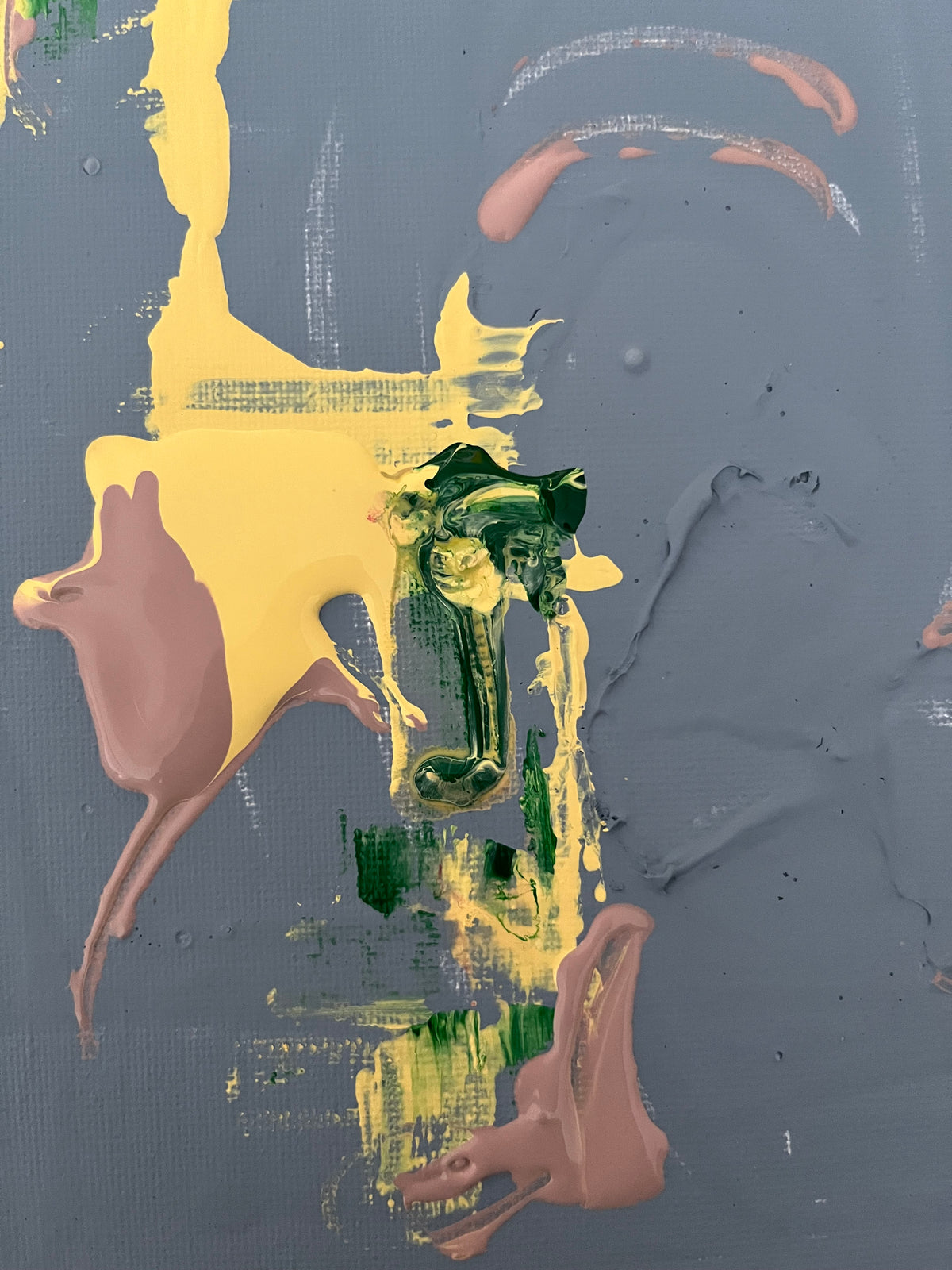 Painted instinctively, Somewhere between erosion and growth explores the relationship between worn surfaces and fresh beginnings. Layers of soft grey are interrupted by unexpected bursts of colour, creating a quiet tension between restraint and spontaneity. Rather than telling a fixed story, the painting offers space to pause, reflect and find your own interpretation.&nbsp;